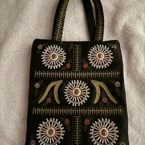 Elegant Black Embroidered Tote Bag